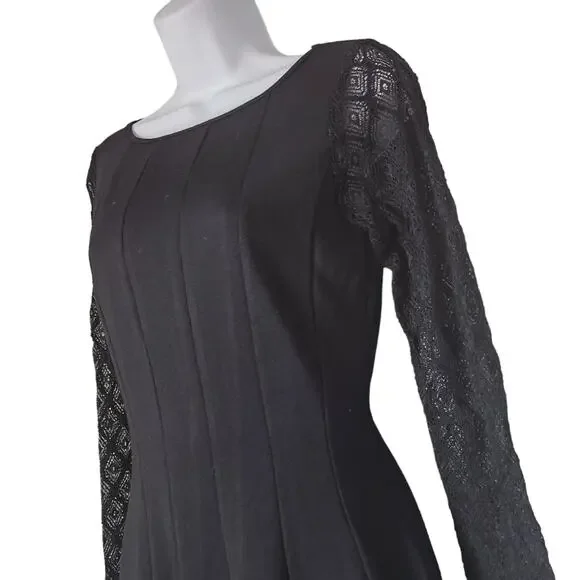 Catherine Malandrino Dress Size 4 Black Lace Long Sleeves Fit & Flare - Picture 7 of 9